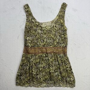 Dorothee Schumacher Top Shirt Women's Brown Silk Lace Beaded Size Large‎